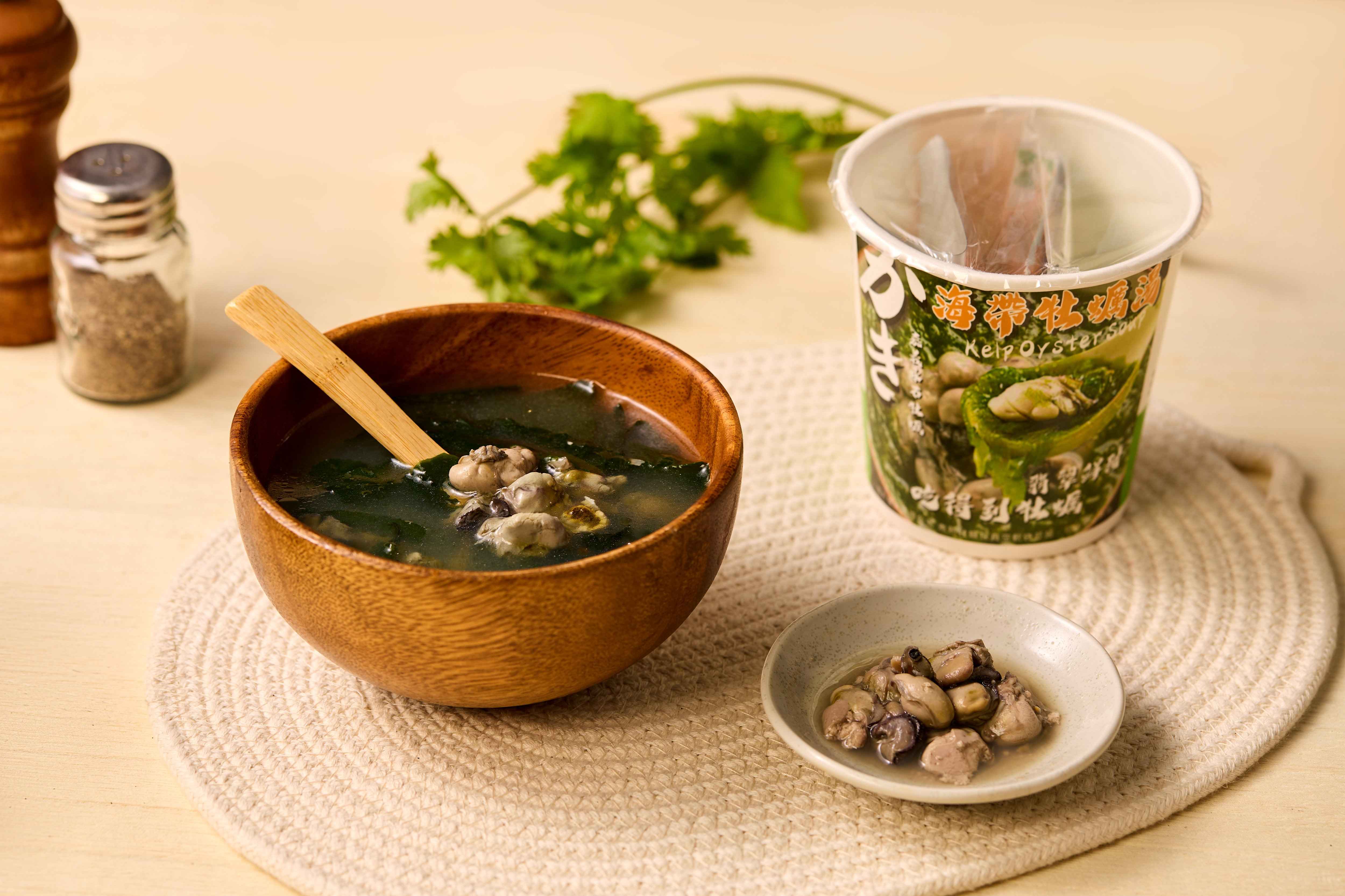 採用後殺技術，將新鮮牡蠣經過後殺技術後，能在常溫下保存一年，搭配上營養豐富的海帶芽，讓消費者可以立即享用到鮮甜美味的海帶芽牡蠣湯。